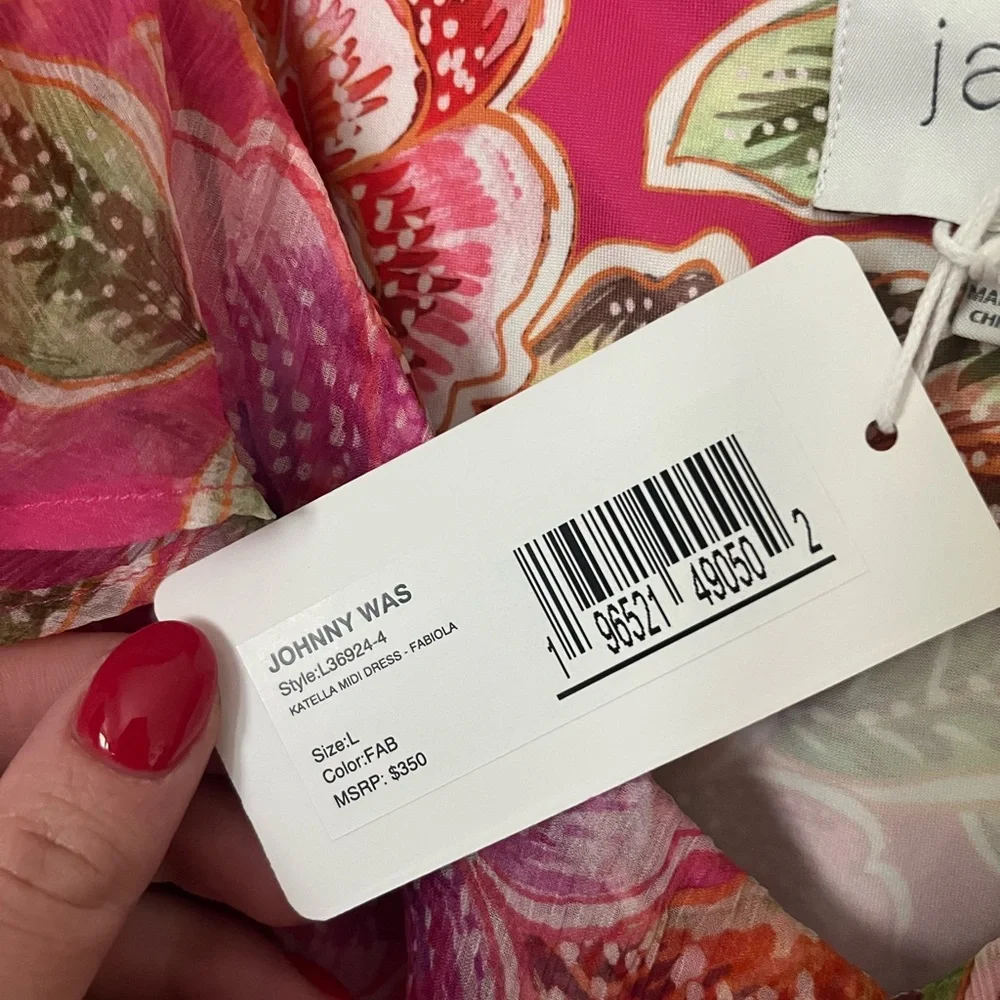 Johnny Was Jade Katella Midi Dress Fabiola Floral Pink Ruffle Dress - Picture 5 of 9